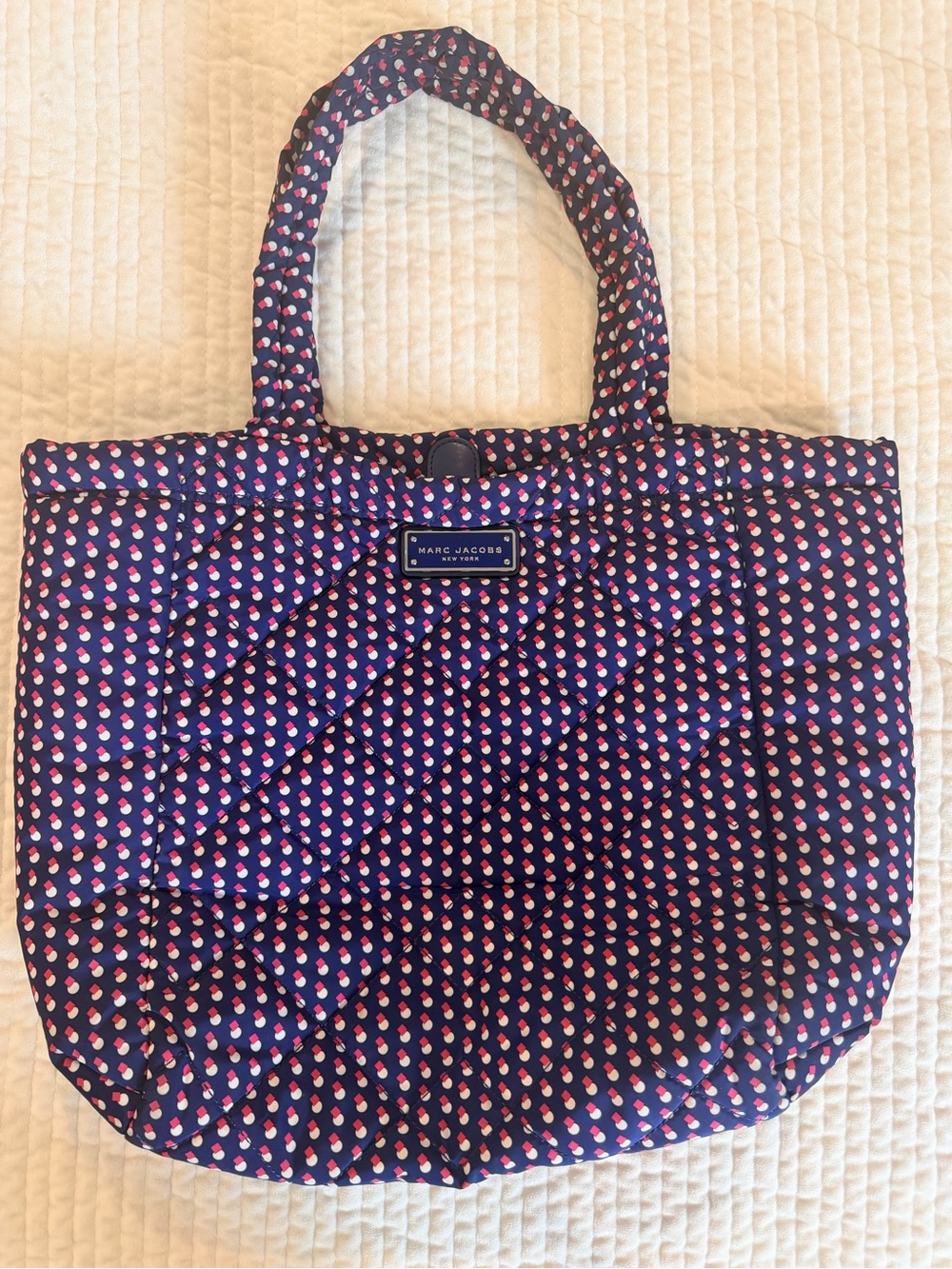 Marc Jacobs Navy Quilted Tote with Pink Dot Print